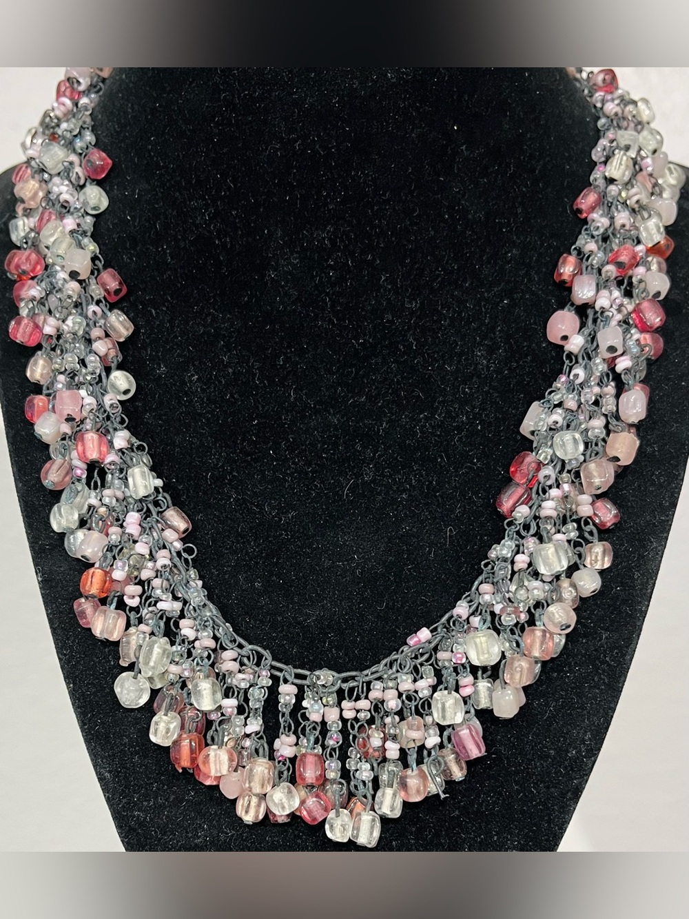 Vintage Pink and Red Beaded Statement Necklace